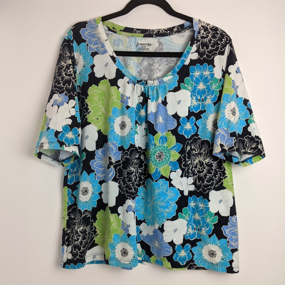 St. John's Bay Floral Stretch Blouse Tunic Top 1X